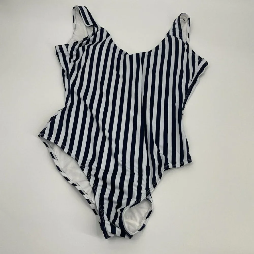 Inmocean Swimsuit XL Womens Blue White Striped Open Back Preppy Beach Casual New